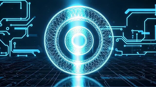 Bright digital target with circuit board patterns, abstract technology concept