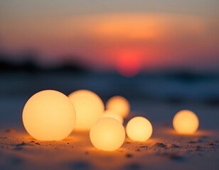 Obraz premium Glowing Orbs Over Warm Sunset