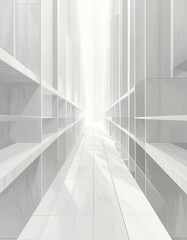 Obraz premium White architectural hallway with shelves