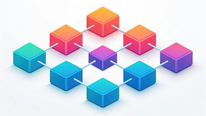 Obraz premium A colorful network of interconnected blocks showcasing a modern, abstract design, representing connectivity and digital concepts.