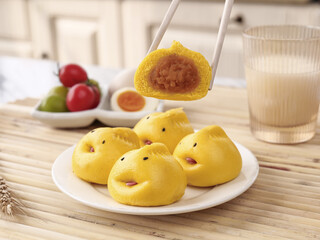 Cute Yellow Cartoon Character Steamed Buns with Sweet Filling - Children's Dim Sum Treats