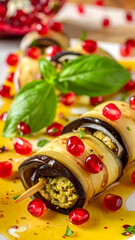 Stuffed Eggplant Rolls Pomegranate Seeds
