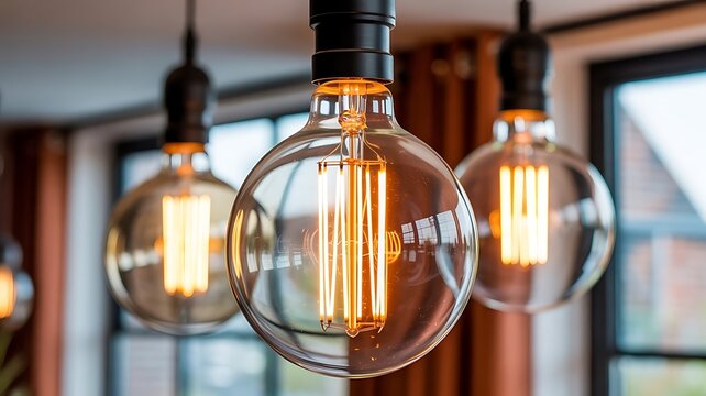 Warm glow of Edison bulbs illuminates modern interior design, creating inviting ambiance