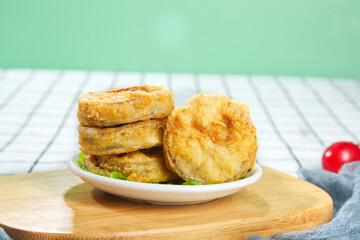 Fried Eggplant Slices on Plate - Delicious Vegetarian Cooking Food Photography