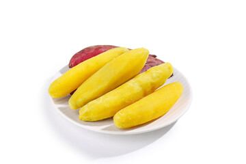 Tianmu Mountain Yellow Sweet Potatoes Fresh Organic Root Vegetables on White Plate