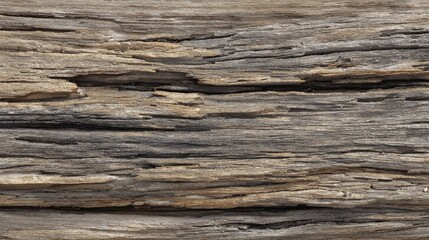 Fototapeta premium Close-up of weathered driftwood texture showing rough grain and aged surface.