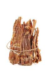 Dried Bamboo Shoots Bundle Tied with Rope - Asian Cooking Ingredient on White Background