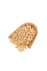 Dried Soybeans in Bamboo Basket Isolated on White Background