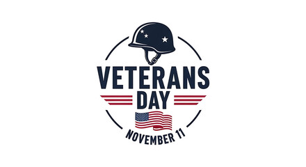 Veterans Day emblem with helmet, flag, and date November 11 military soldier