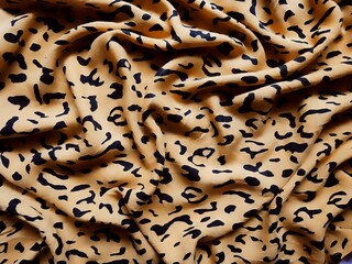 The pattern and background of the yellow fabric with black dots resembles leopard skin.