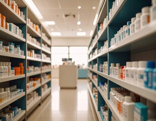 Fototapeta premium Medicine in shelves in commissioning machine in pharmacy