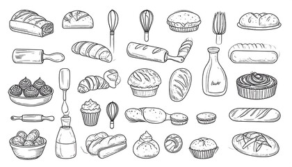 Hand-drawn bakery and pastry illustration