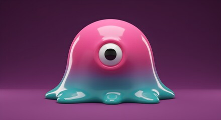 Fototapeta premium Whimsical 3 d render of a colorful one eyed creature against a purple backdrop
