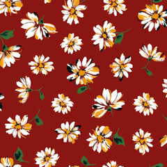 Beautiful hand-drawn floral textile pattern,