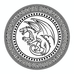 Drake Mythical Beast Clean minimalist style ornamental art with bold lines. High-res, scalable asset for Mythical Beast themes, fantasy creatures, or modern smaller dragon designs.