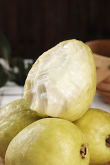 Fresh Guangxi Guavas with Soft White Creamy Flesh Heart-Shaped Cross Section Tropical Fruit