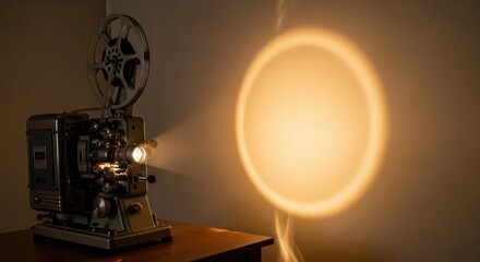 Vintage film projector casting light, evoking cinematic memories and nostalgia