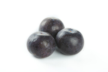 Fresh Red Queen Plums Isolated on White Background - Organic Stone Fruit