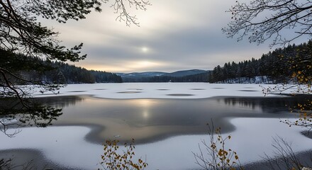 Fototapeta premium Winter landscape frozen lake