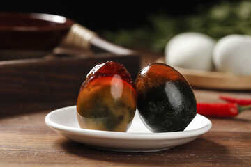 Traditional Gaoyou Salted Duck Eggs Chinese Cuisine Delicacy on White Plate