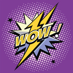 Pop art WOW explosion with halftone background vector illustration for comic book design retro style graphic element