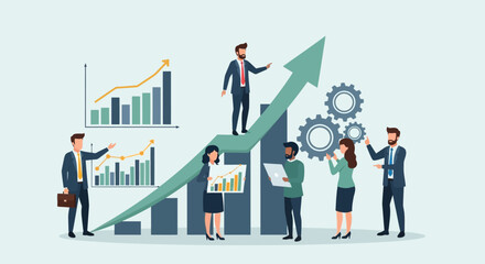 Business team achieving success by visualizing growth charts and financial planning for market