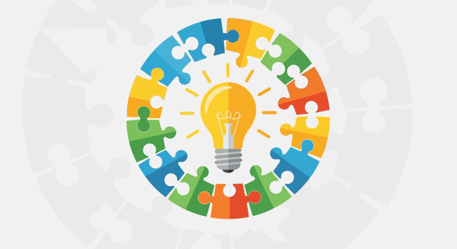 Conceptual illustration showcasing problem solving with puzzle pieces and lightbulb