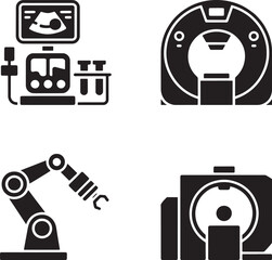 Medical Equipment Icons Set, Diagnostic Equipment Silhouette Isolated Transparent Background