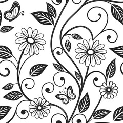 Vector art of seamless floral pattern with butterflies
