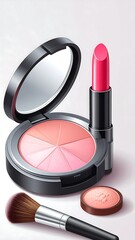Makeup kit with blush, lipstick, and brush