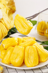 Fresh Yellow Jackfruit from Borneo - Sweet Tropical Fruit Meat Segments on Plate