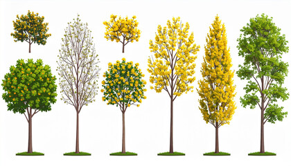 Obraz premium Diverse trees with green and yellow foliage branches