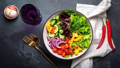 Colorful salad bowl with vegetables