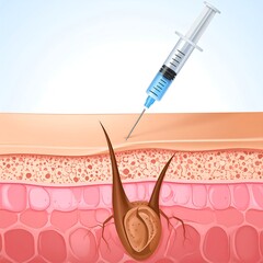 Microscopic view of a hair follicle receiving an injection