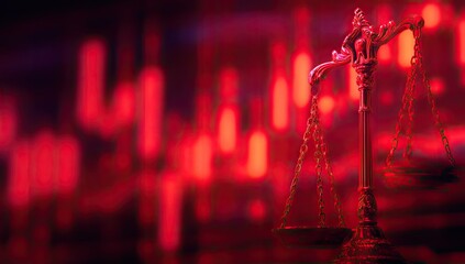 Justice scales against red blurred background