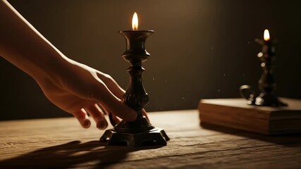 Atmospheric candlelit scene evoking mystery and contemplation on aged wood - Powered by Adobe