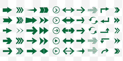 Arrow icon set, arrow cursor collection, green arrows icons vector set. Set of big green  vector arrows. Arrow icon. Mega set of vector arrows. Set of many different arrow icon. green long arrow icon