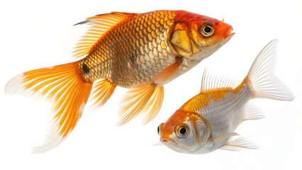 Fototapeta premium An isolated goldfish with orange and white coloring is a small aquatic pet suitable for an aquarium or bowl