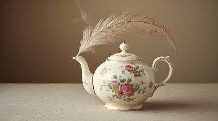 Teapot Spout Holding a Single Feather