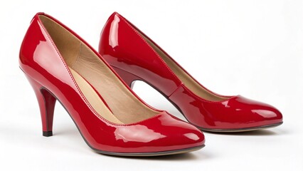 Fashionable red leather high heel shoes are an elegant accessory for a stylish woman