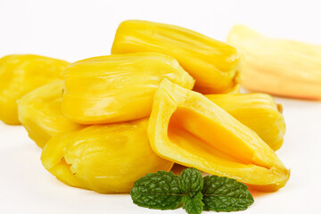 Fresh Thai Pineapple Slices with Mint Garnish on White Background