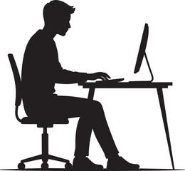 a person working on a computer at a desk Silhouette