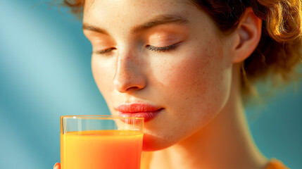 woman drinking orange juice