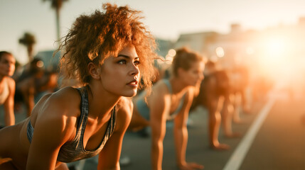 group of athletes stretching before workout