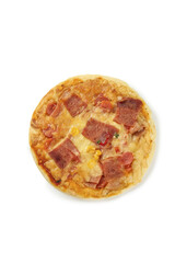 Ham and Bacon Pizza with Cheese on White Background - Delicious Italian Food