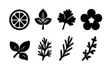 Obraz premium Fresh Garnish Icons. Fresh garnish. Filled icon set of Fresh garnish: lemon slice, mint sprig, parsley sprig,