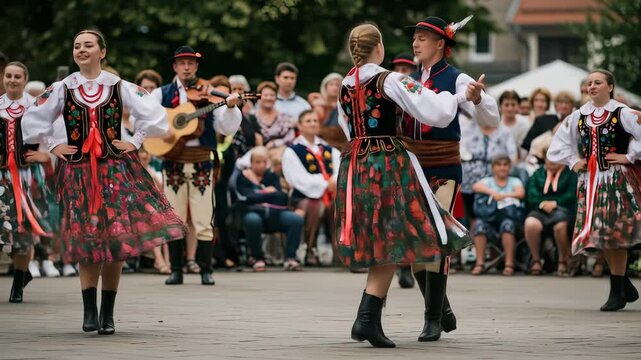 Vibrant folk dance performance in traditional costumes showcasing cultural heritage
