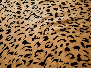 The pattern and background of the yellow fabric with black dots resembles leopard skin.