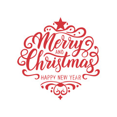 Merry Christmas text. Xmas calligraphic inscription. Christmas handwritten lettering. Xmas text isolated on white for postcard, poster, banner design