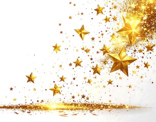 Gold stars and glitter on white background (1)